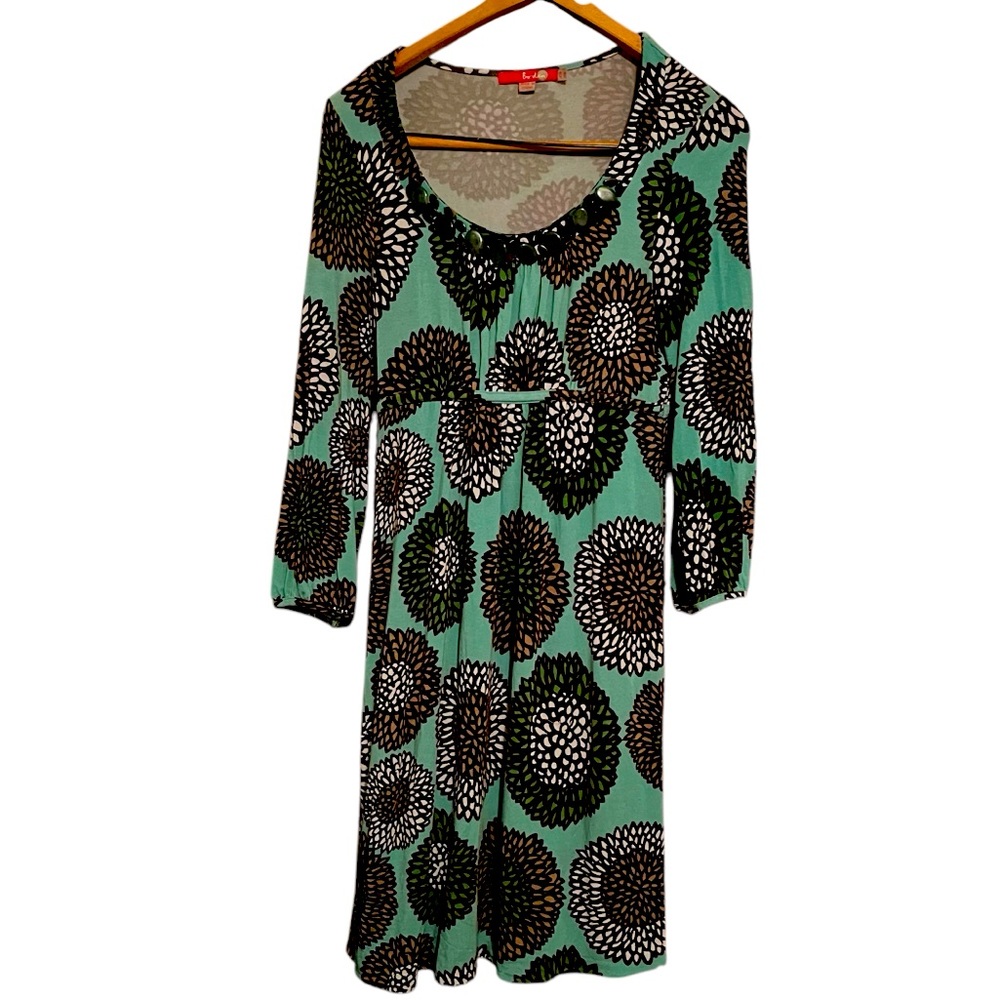 BODEN Dress Womans Office Attire Floral Turquoise Long Sleeve MIDI length Sz 6